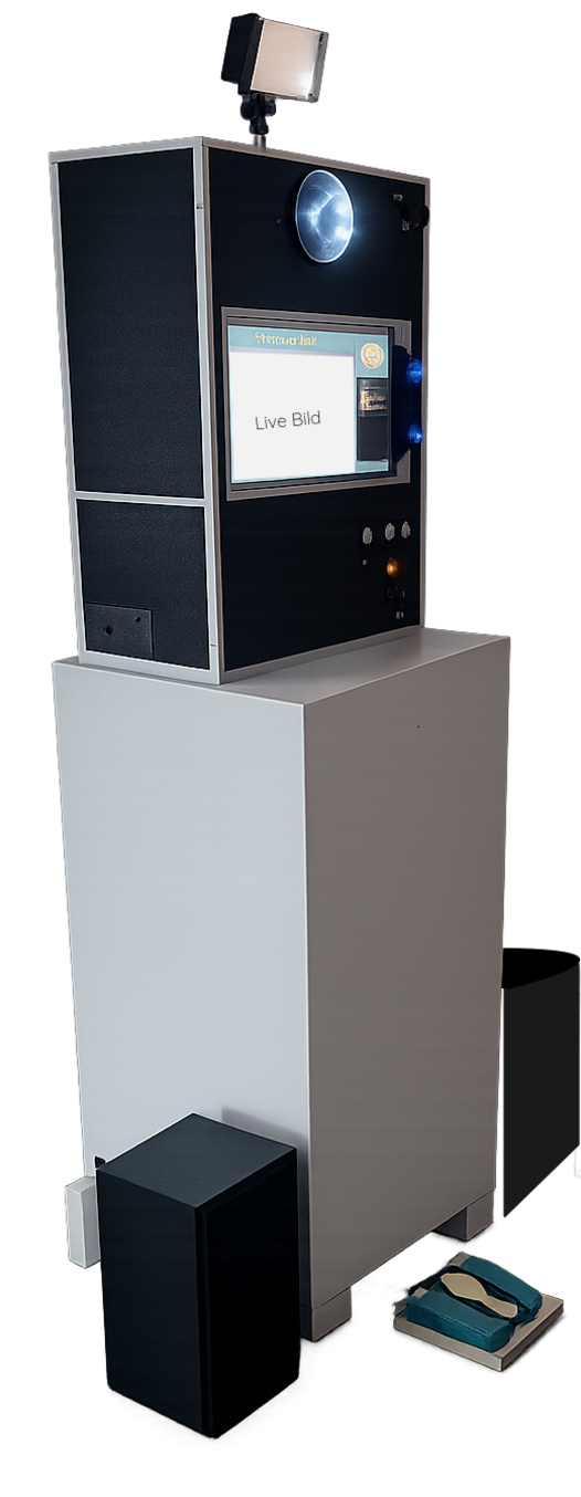 Hier sehen Sie die neue Fotobox-Säule von der Seite links.